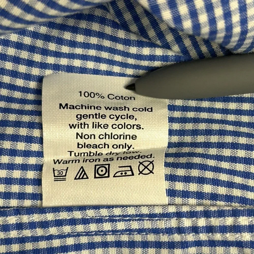 Thompson Shirtings by J.Crew Shirt Mens M Blue Micro Plaid 80s 2 Ply Long Sleeve